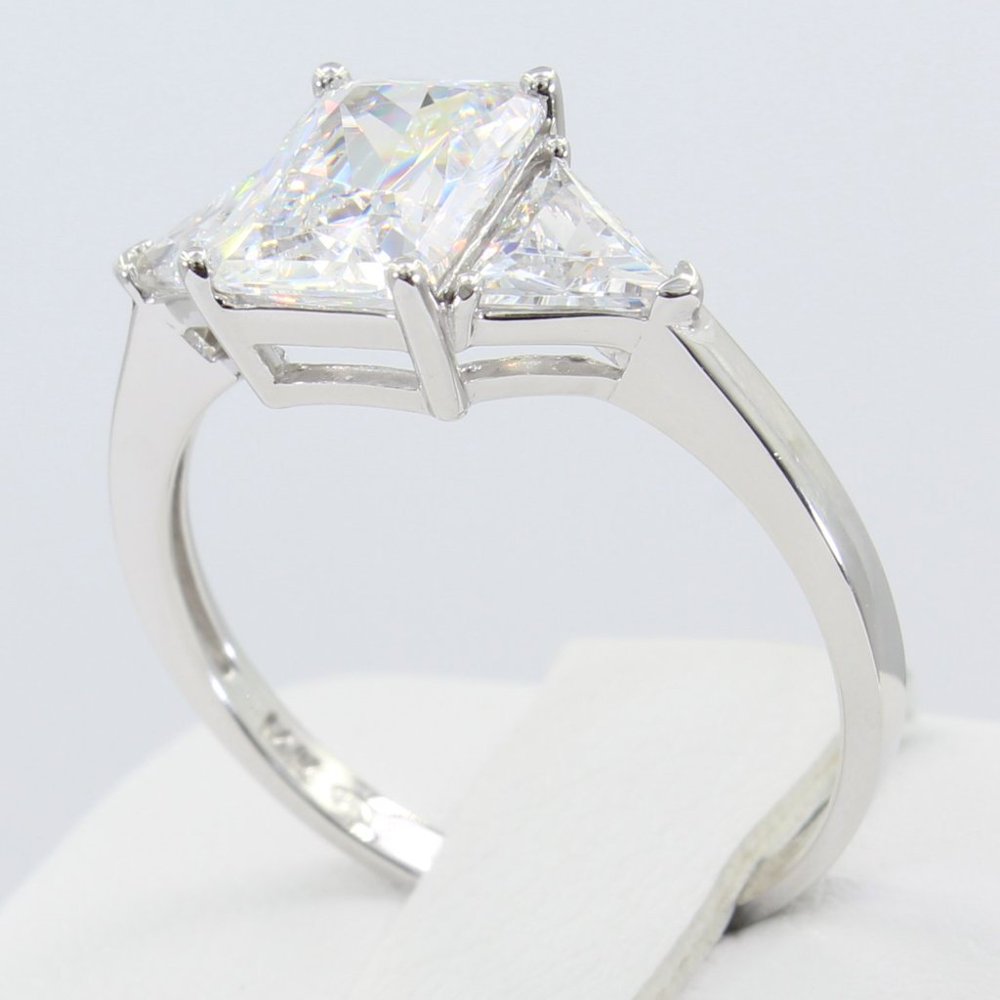 IceNGold 2.00 Ct 14K Real White Gold 3 Three Stones Emerald Cut