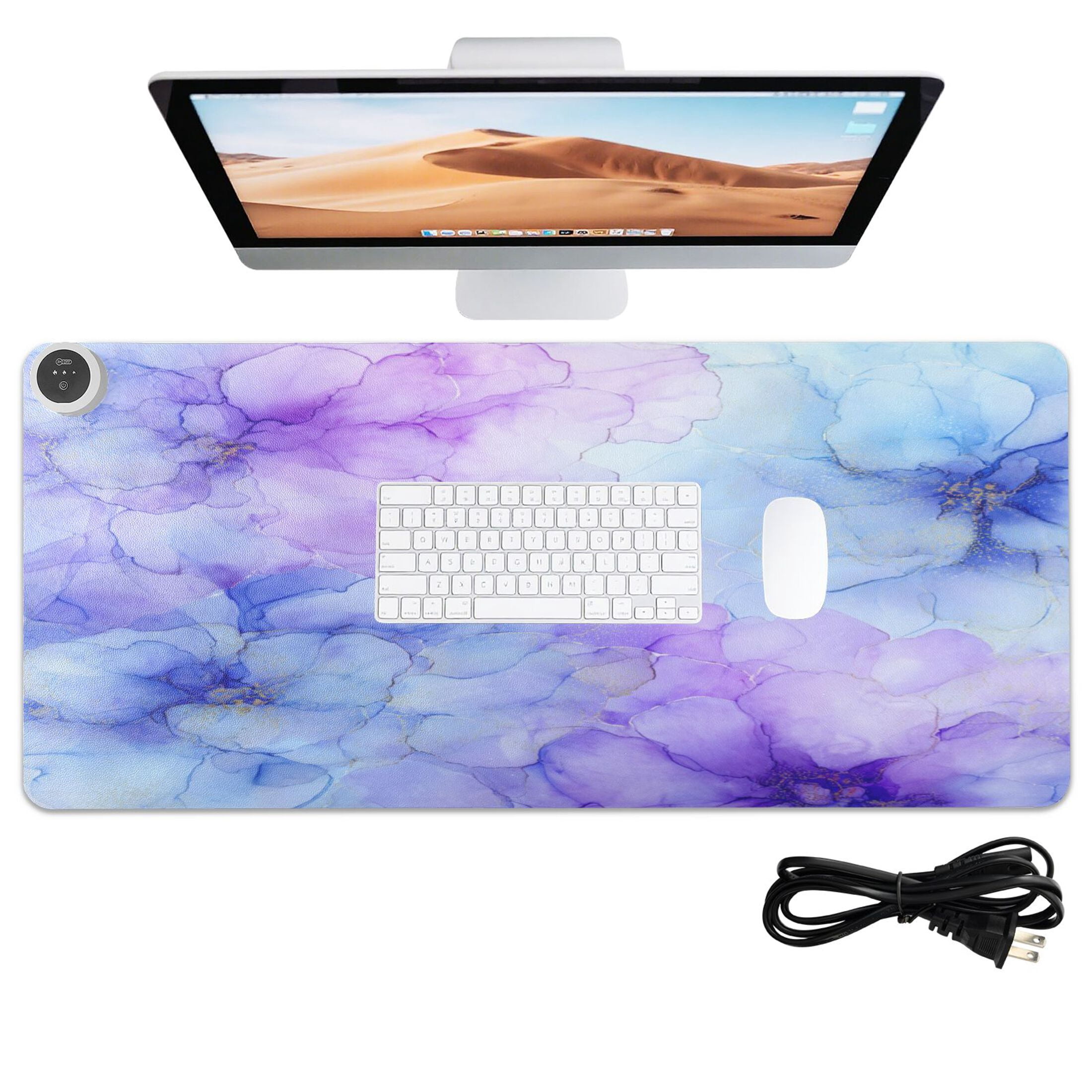 Large Heated Desk Mat Mouse Pad 31.5"x13"PU Leather Graphene Heating Desk Warmer with 3 Temperature Settings 110V US Plug Non-Slip Warm Pad for Home, Office, and Gaming Translucent Floral Ink Design