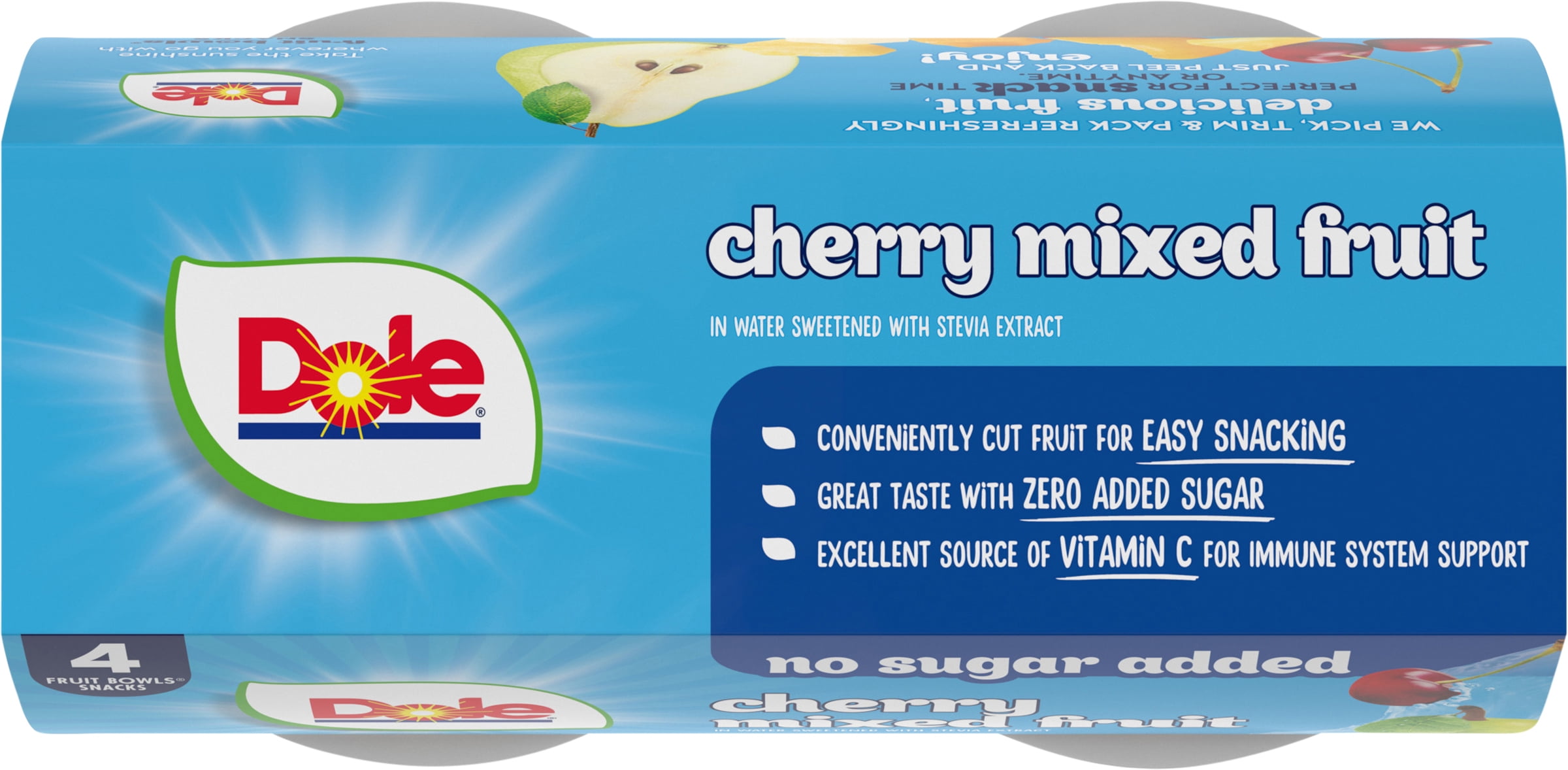 (3 pack) Dole Fruit Bowls No Sugar Added Cherry Mixed Fruit in Water, 4 oz Cups (4 Pack)
