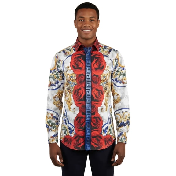 Men's Sports Shirt By Barocco Fashion Printed Long Sleeves Soft Feel EFS78 Multi