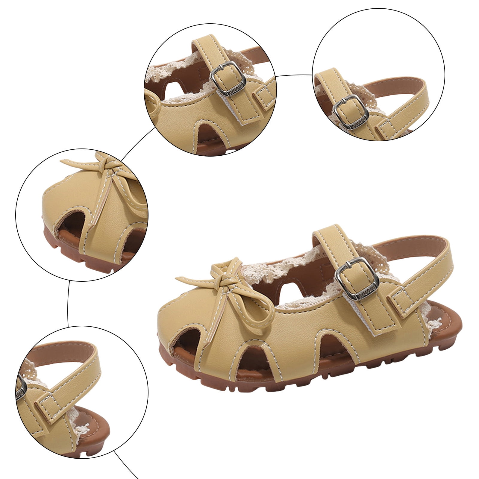 enyan Toddler Sandals Girls Sandals - Big girl and Toddler Girl Sandals with Durable Leather and Glitter Straps, Summer Dress Shoes for Girls,Yellow,Size 11
