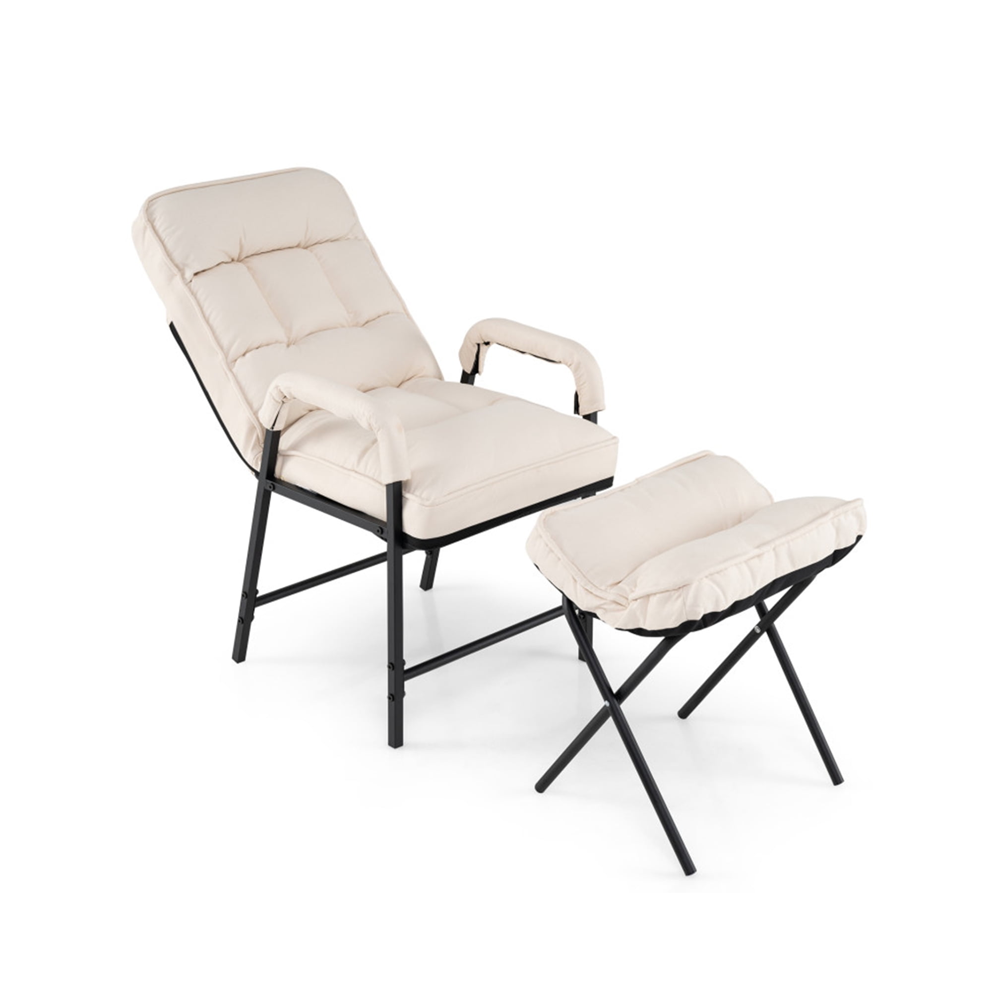 Demi Bonn Sofa Chair, Lounge Armchair Recliner, Linen Fabric Modern Accent Chair with Ottoman and Adjustable Backrest, for Living Room, Bedroom, Dorm, Beige