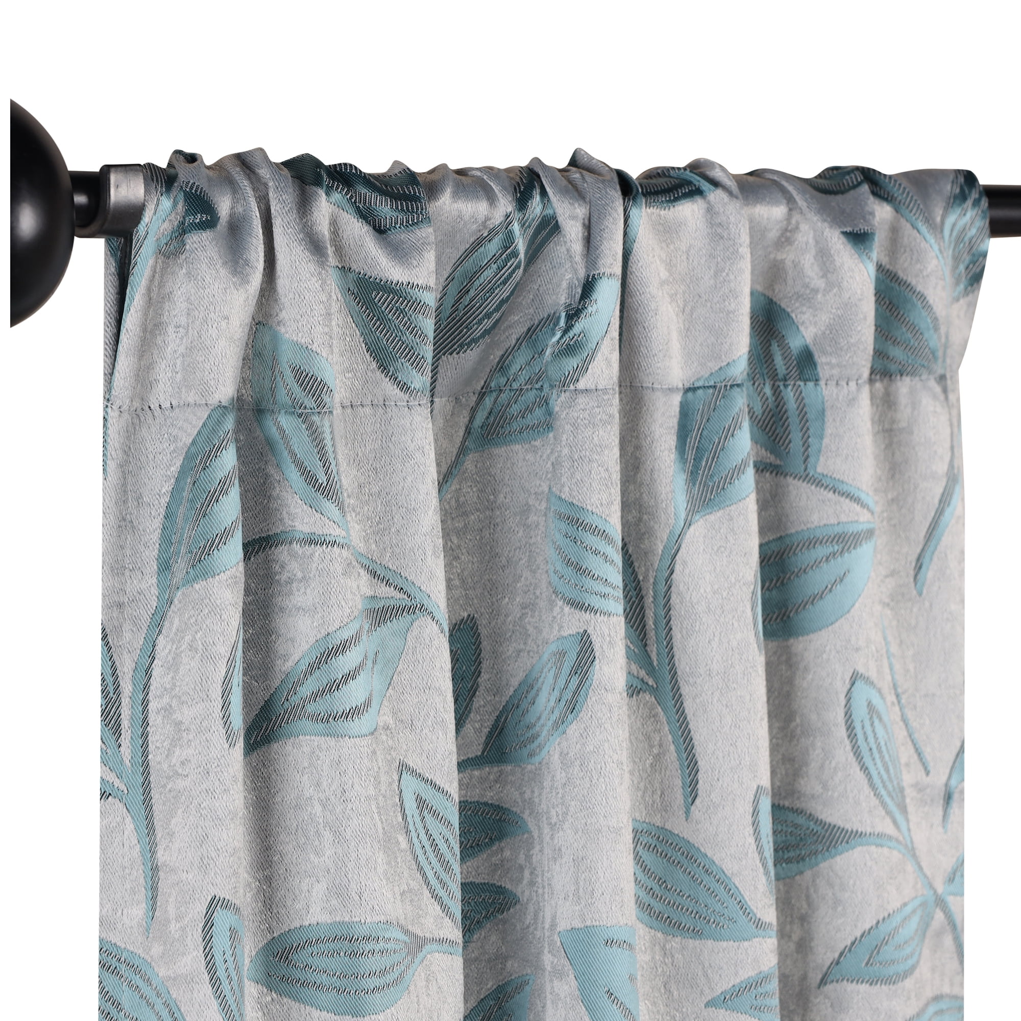 Superior Blackout Leaves Curtains Set of 2, Light Filtering Rod Pocket Curtain Panel Set, Teal, 36"W x 84"L