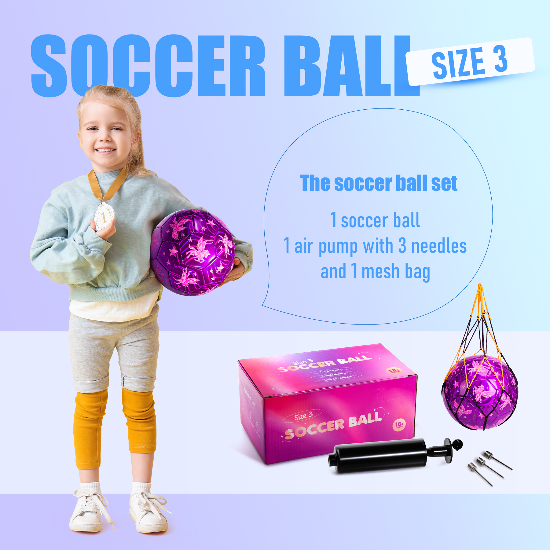 PlayZap Size 3 Unicorn Soccer Ball with Pump photo 3