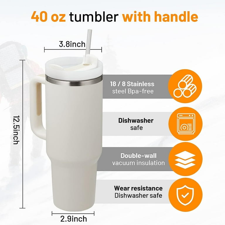 40oz Tumbler with Handle, Straw, Lid, Stainless Steel Vacuum Insulated  Water Bottle Adventure Travel Mug Quencher for Iced Coffee, Hot or Cold Tea  and