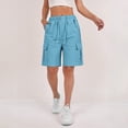 thumbnail image 4 of Womens Cargo Shorts Elastic Waist Knee Length Bermuda Shorts Summer Outdoor Waterproof Hiking Pants with Pockets Sky Blue 2XL, 4 of 7