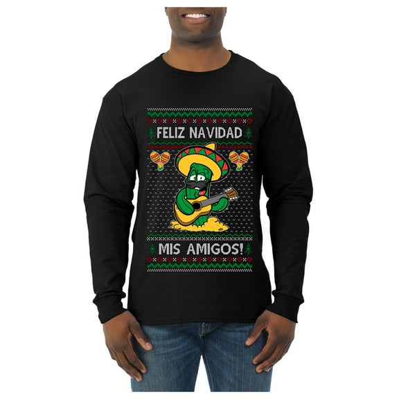 Wild Bobby Feliz Navidad Mis Amigos! Christmas Sweater | Funny Holiday Men Long Sleeve Shirt