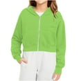 thumbnail image 7 of Ecqkame Girls Crop Sweatshirts Casual Solid Color Short Style Jackets Hooded Long Sleeved Sweatshirt with Pockets for Teens Green 7 Year, 7 of 7