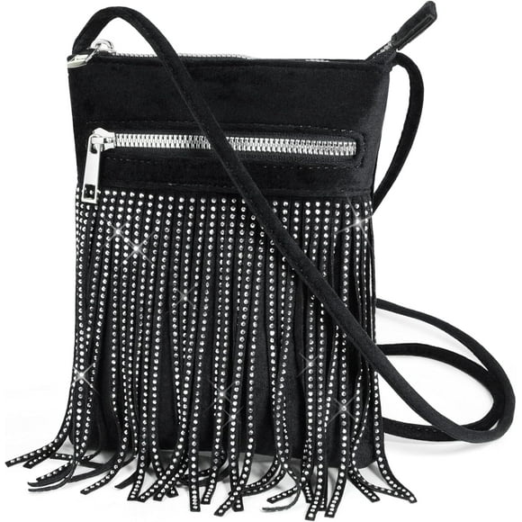 UTAH-Tassel Velvet Crossbody Bag Bling Glitter Purse Sparkle Women Evening Bag