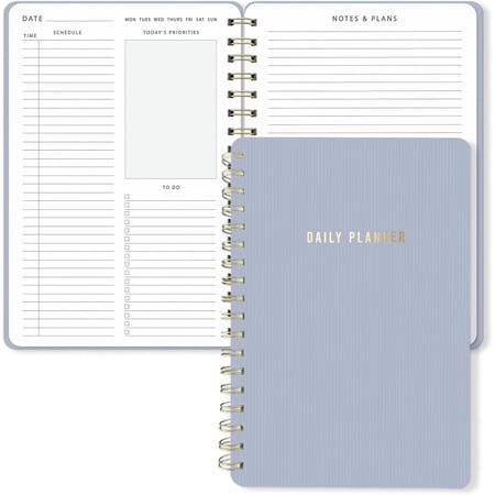 Daily Planner Notebook – Undated Two-Page Daily Layout with Hourly Schedule To-Do List Priorities and Notes – 6.5 x 9.5 Spiral Bound Productivity Organizer – 160 Pages