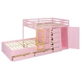 thumbnail image 4 of Harper & Bright Designs Full over Full Bunk Bed with Storage Wardrobe and Drawers, Full Size Wood Space-Saving Bunk Bed with Guardrail for Apartment, Bedroom, Pink, 4 of 20