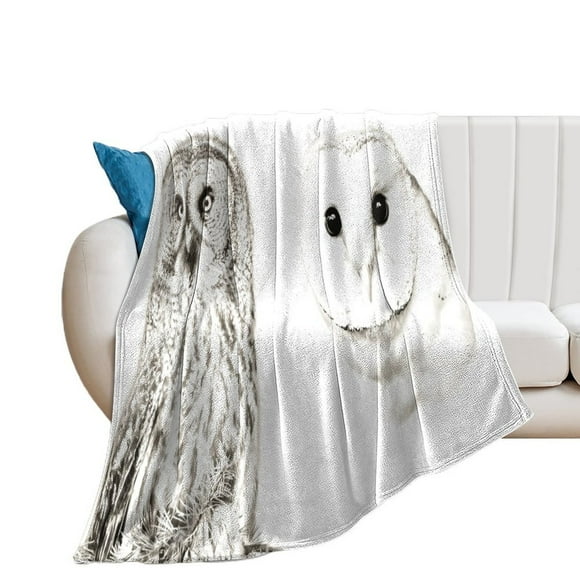 Barn Owl And Great Grey Owl Throw Blanket Blanket Soft Cozy Animal Print Flannel Blanket Warm Lightweight Fuzzy Plush Blanket Gifts for Kids Adults