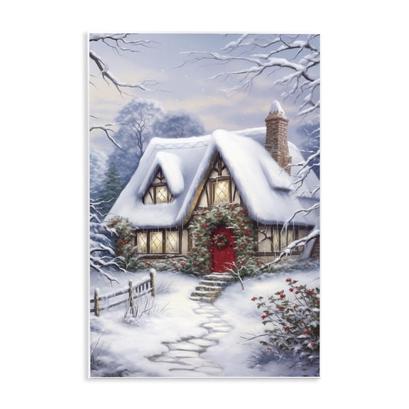 Stupell Industries Niveous Winter Cottage Holiday Painting Unframed Art Print Wall Art, 10 x 15