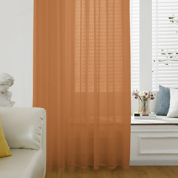 Orange Semi Sheer Curtains Drapes for Living Room, Bedroom, French Doors Window 108 Inches Long, Pure Orange Rod Pocket Chiffon Curtain Drapery Voile Draperies Panel