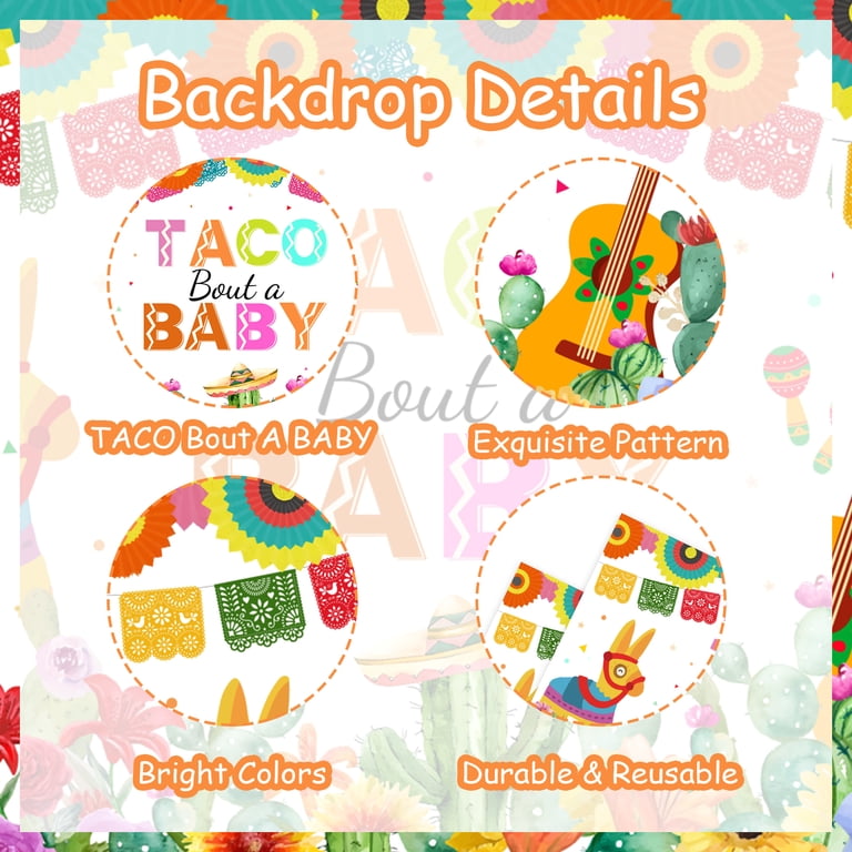 Avezano Taco ‘Bout A Baby Shower Backdrop – Boho Fiesta Photo Background – 10x8ft Cactus Taco Pampas Grass Decor