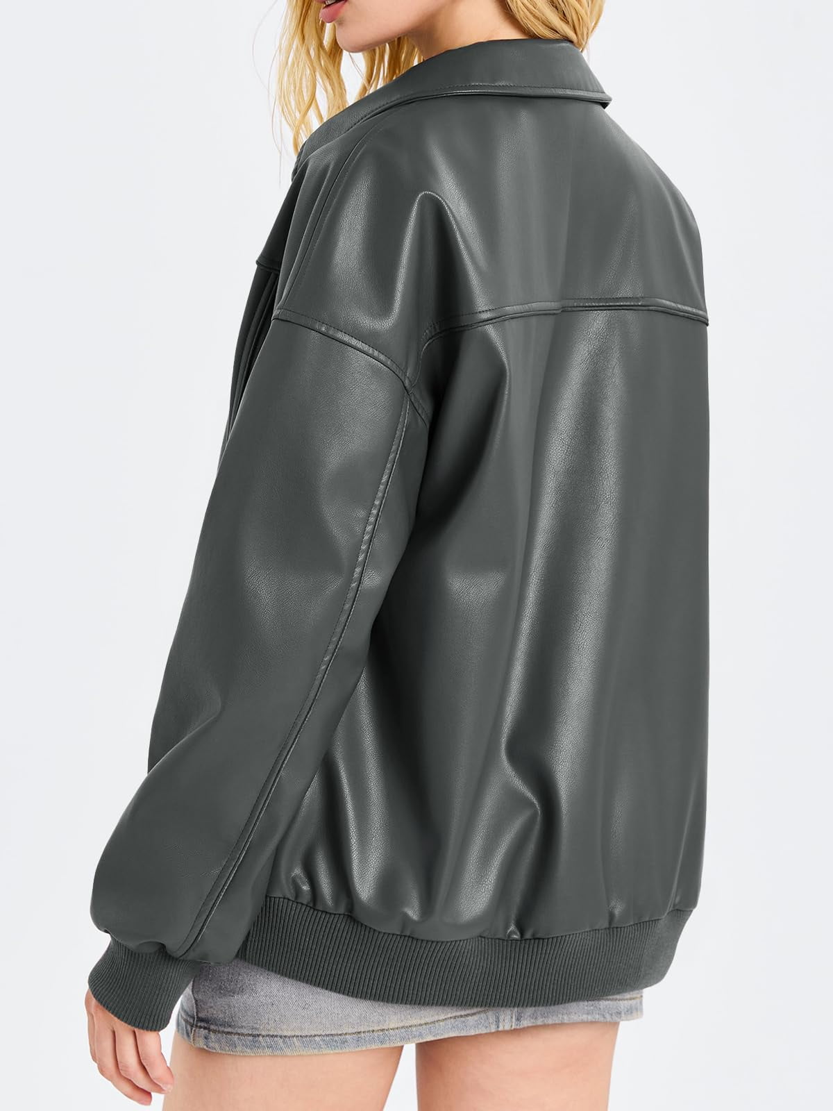 Women Faux Leather Jackets Bomber Casual Zip Moto Biker Coat
