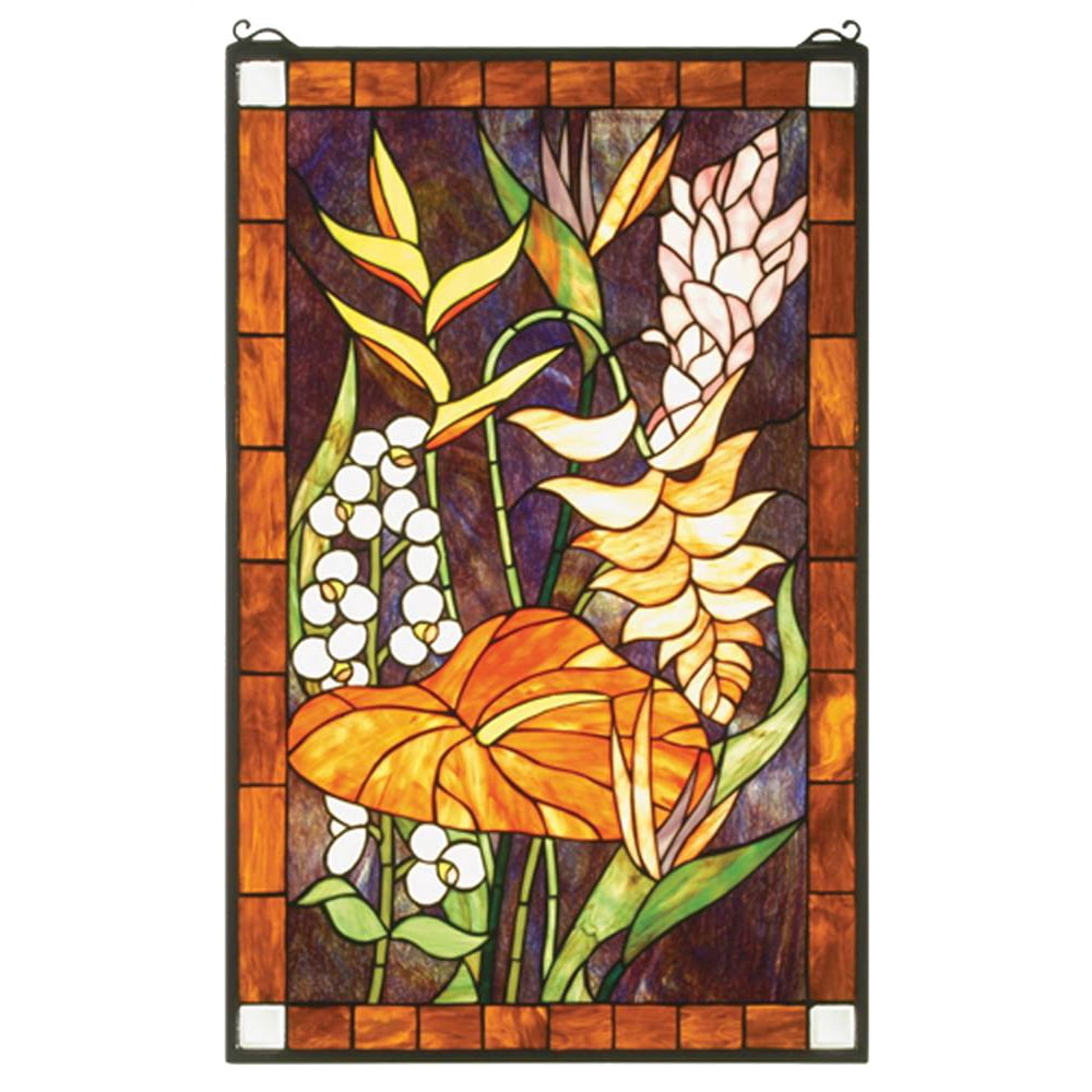 Meyda Tiffany 51539 Tiffany Rectangular Stained Glass Window Pane From The Tropical Floral