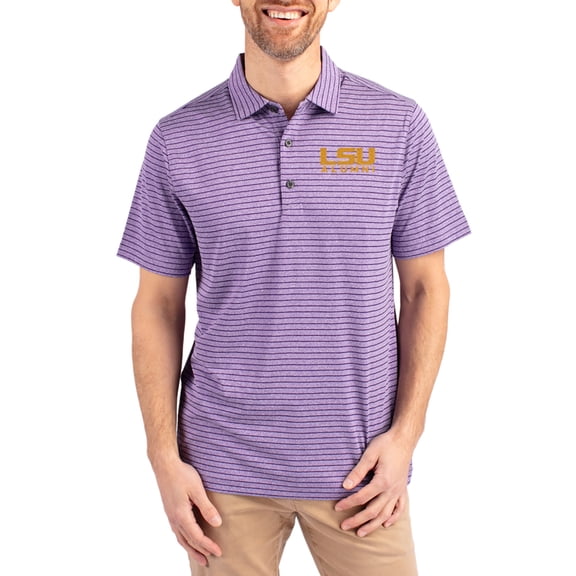 Men's Cutter & Buck Heather Purple LSU Tigers Alumni Forge Eco Double Stripe Stretch Recycled Polo
