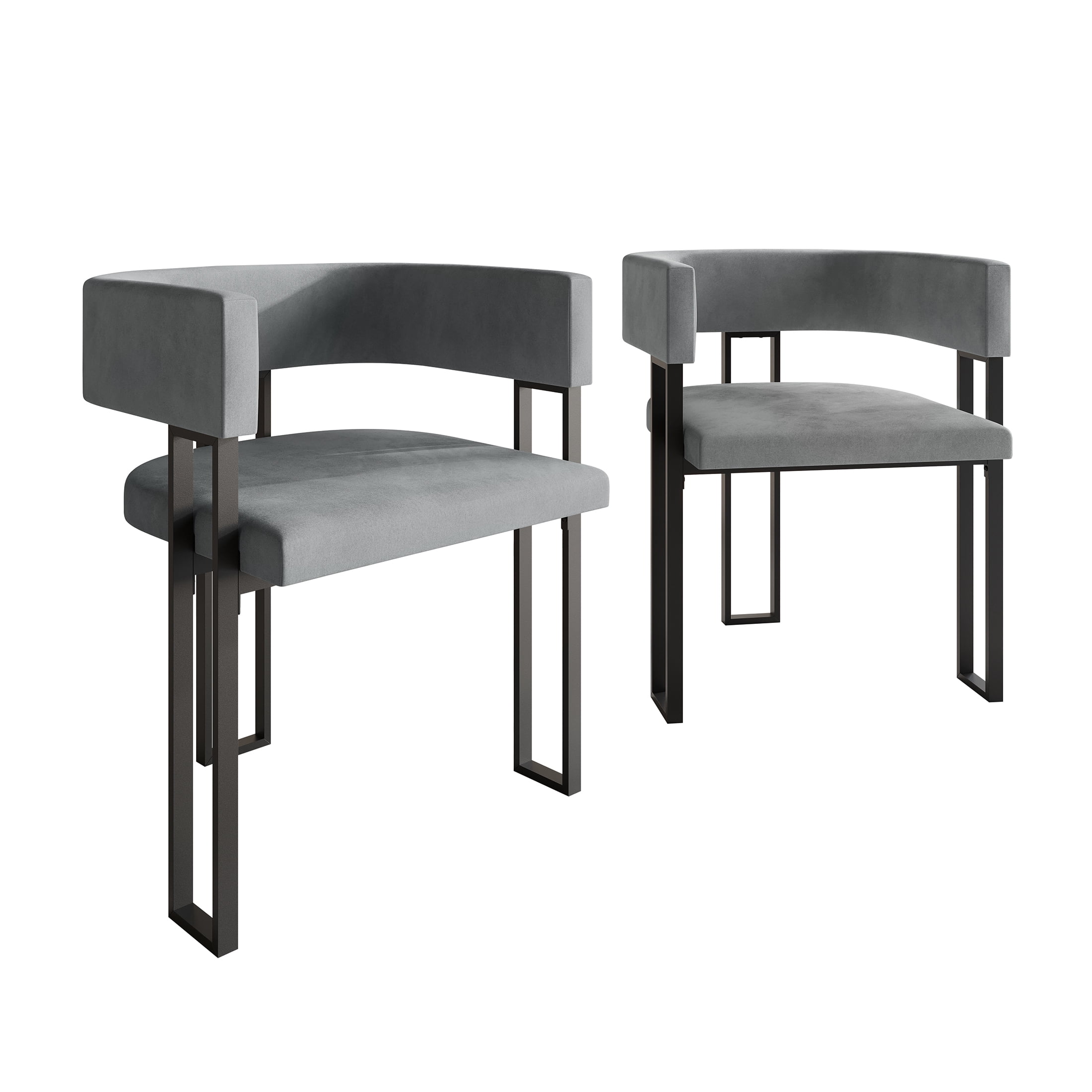 Castle Place Minimalist Black Metal Dining Chair, Light Grey Velvet