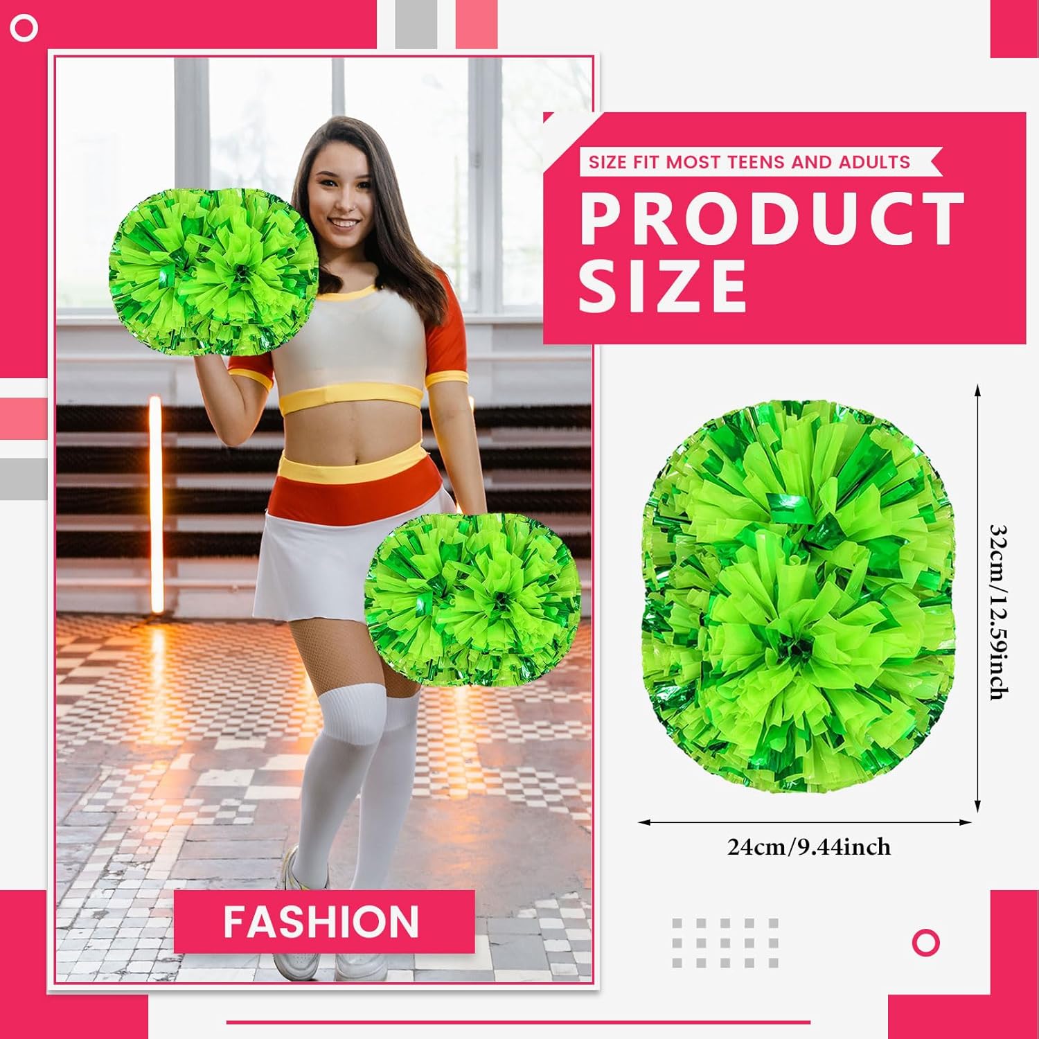 Cheerleader Pom Poms 12 Pack Sports Dance Cheering Plastic Metallic Cheerleading Pom Poms for Kids Adults