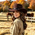 thumbnail image 2 of Cowgirl Cowboy Hat for Women Men Roll Up Wide Brim Fedora Western Hat with Belt Buckle Beach Vacation Summer, 2 of 5