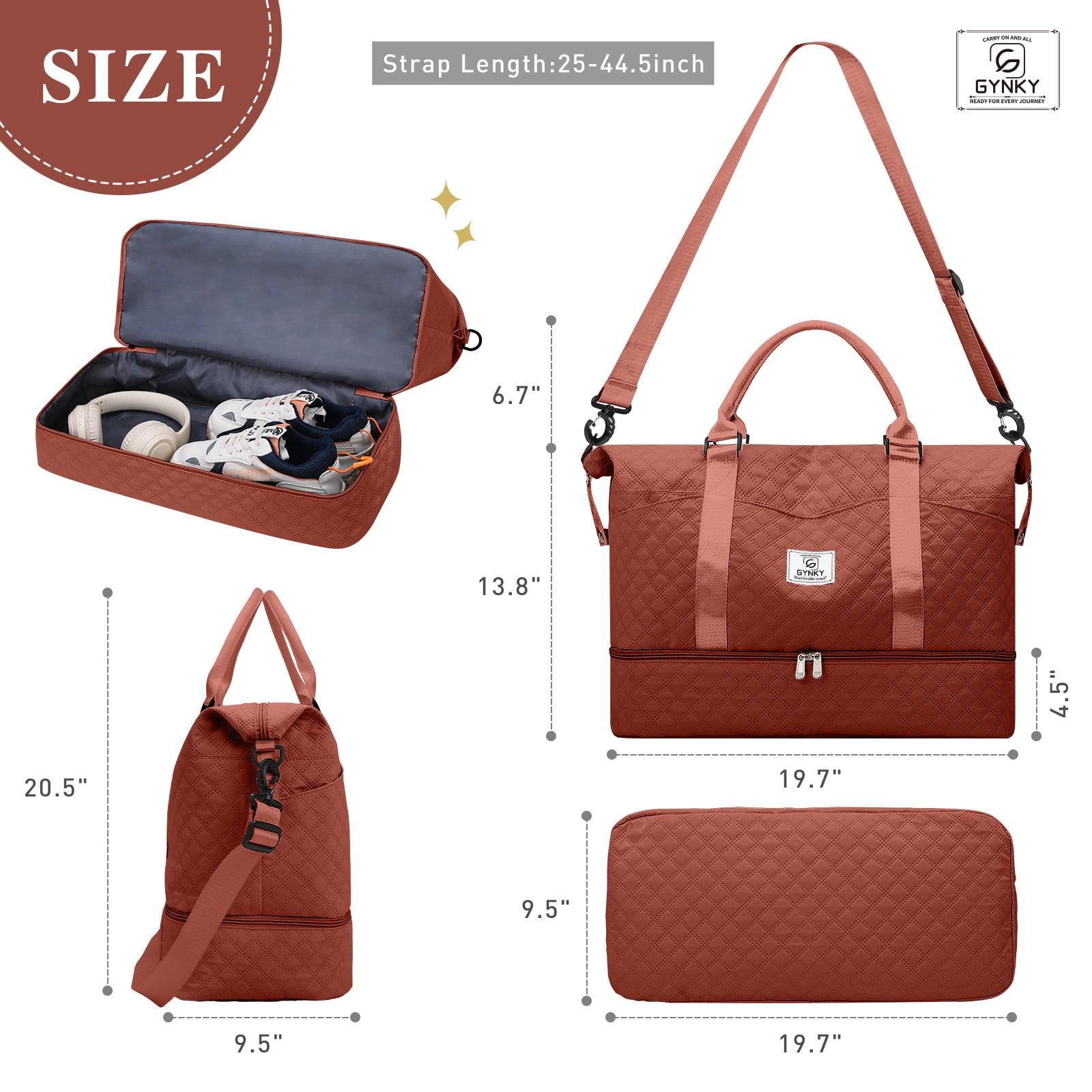 Gynky Travel Duffle Bag Weekender Bags for Women with Shoe Compartment Carry on Overnight Bag Gym Duffel Bag with Wet Pocket Hospital Bags for Labor and Delivery