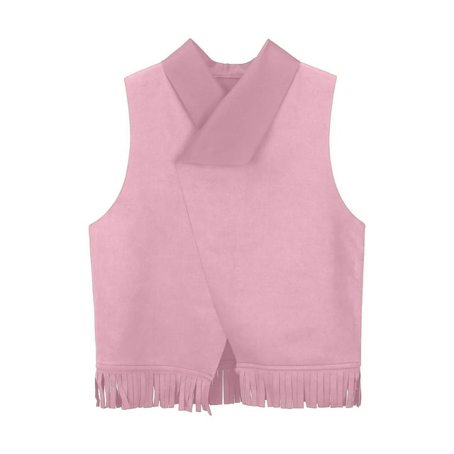 Veste Sans Manches Rétro Western Cowboy pour Filles des Années 60 et 70 avec Franges et Franges Rose 5 Ans-6 Ans