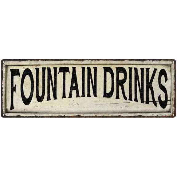 FOUNTAIN DRINKS Farmhouse Style Wood Look Sign Gift 8x24 Metal Decor 108240028166