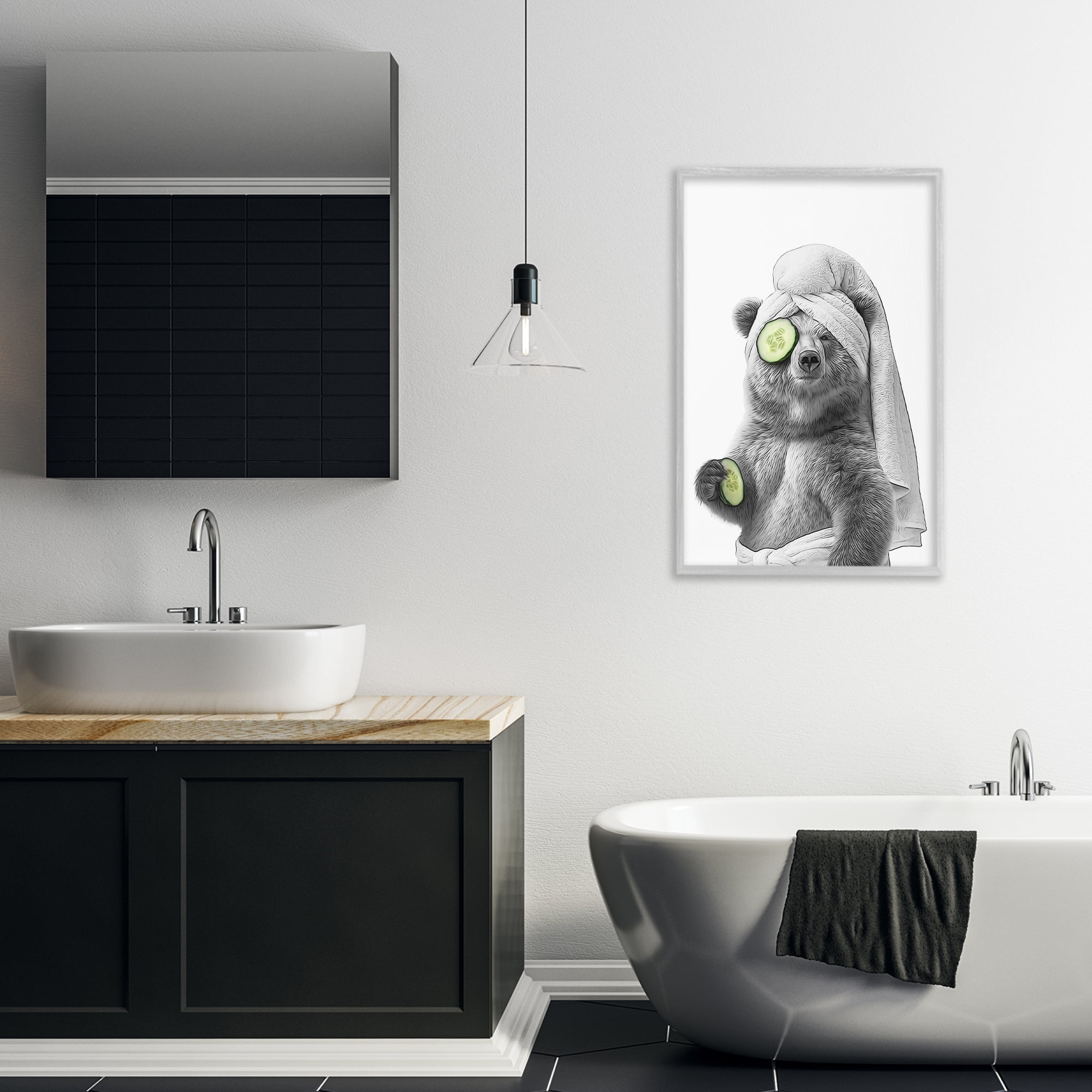 Stupell Industries Fun Bear Face Mask Typography Painting Gray Framed Art Print Wall Art, 20 x 30