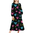 thumbnail image 2 of MKOSPLRT Girls Heart Print Long Sleeve Dress with Pocket Crew Neck Striped Maxi Dress Happy Valentines Day Ruffle Tiered Dress 4-15Y, 2 of 6
