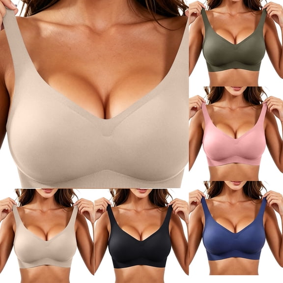 Hzzrkos Women Casual Slim Solid Color Sleeveless V Neck Lace Stretchy Wirefree Bralette Tank Top