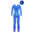 thumbnail image 4 of iiniim Kids Girls Full Body Ballet Dance Gymnastic Leotard Metallic Long Sleeve One Piece Unitard with Hair Scrunchie Royal Blue 14, 4 of 7