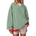 thumbnail image 2 of Green Hoodies for Women's Casual Minimalist Striped Embroidered Patchwork with Color Insertions Round Neck Pullover and Bottom Hoodie Long Sleeved Women's Regular Fall Tops for Women 2025, 2 of 4