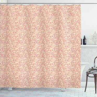 Ambesonne Animal Print Shower Curtain, Outline Farm Fauna Art, 69"Wx70"L, Pale Ruby Pale Peach