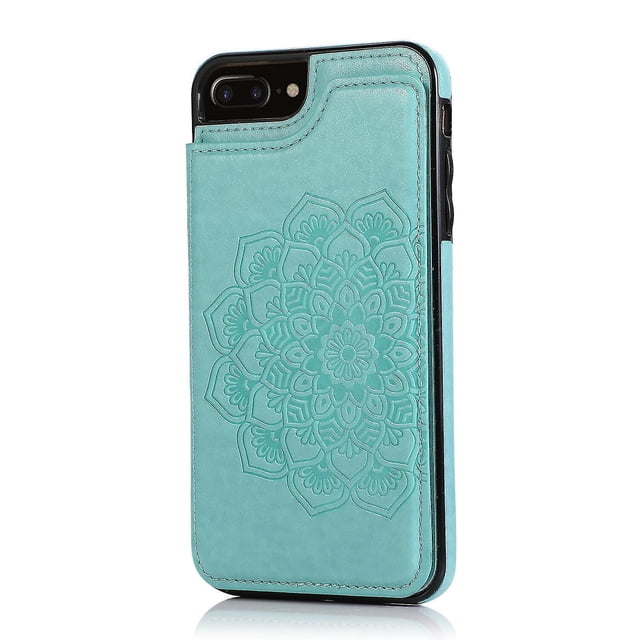 Funda para iPhone 7 Plus 8 Plus con tarjetero de piel sintética con estampado de flores de datura