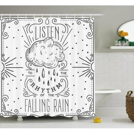 Cloud Shower Curtain Framed Lettering Listen To The Rhythm Of Cloud Shower Curtain Framed Lettering Listen To The Rhythm Of Falling Rain E And Sun Fabric Bathroom Set With Hooks 69w X 84l Inches Extra Long