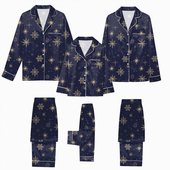 NOLDARES Family Christmas Pajamas Matching Sets Button Down Xmas Pjs Sets Holiday Sleepwear Long Sleeve Nightwear,A510-Navy