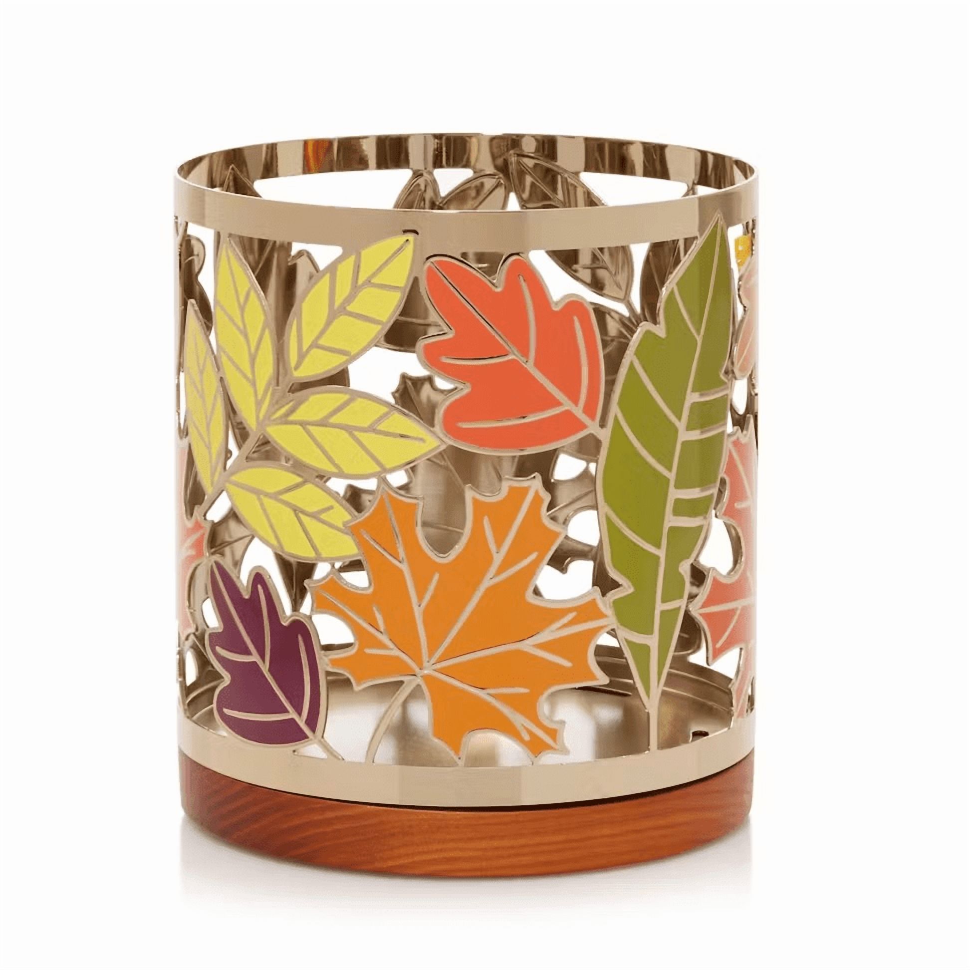 Yankee Candle Autumn Leaves Large Original Jar Candle with a Metal Leaves Jar Candle Holder with a Wooden Base 2-pc Set