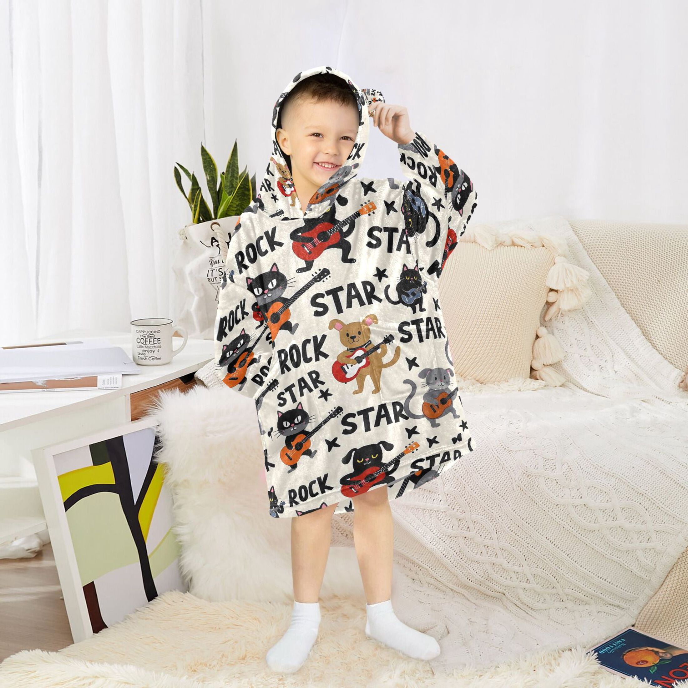 joogoo Blanket Hoodie for Guitar Cute Cat Oversize Sweatshirt 3-14 YR L