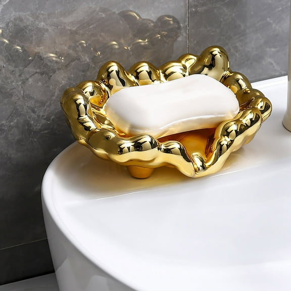 Nkmbld Soap Box Holder Electroplated Soap Box for Home Decoration, Household Soap Rack Draining Tray for Bathroom Kitchen Sink Counter Top, Gold