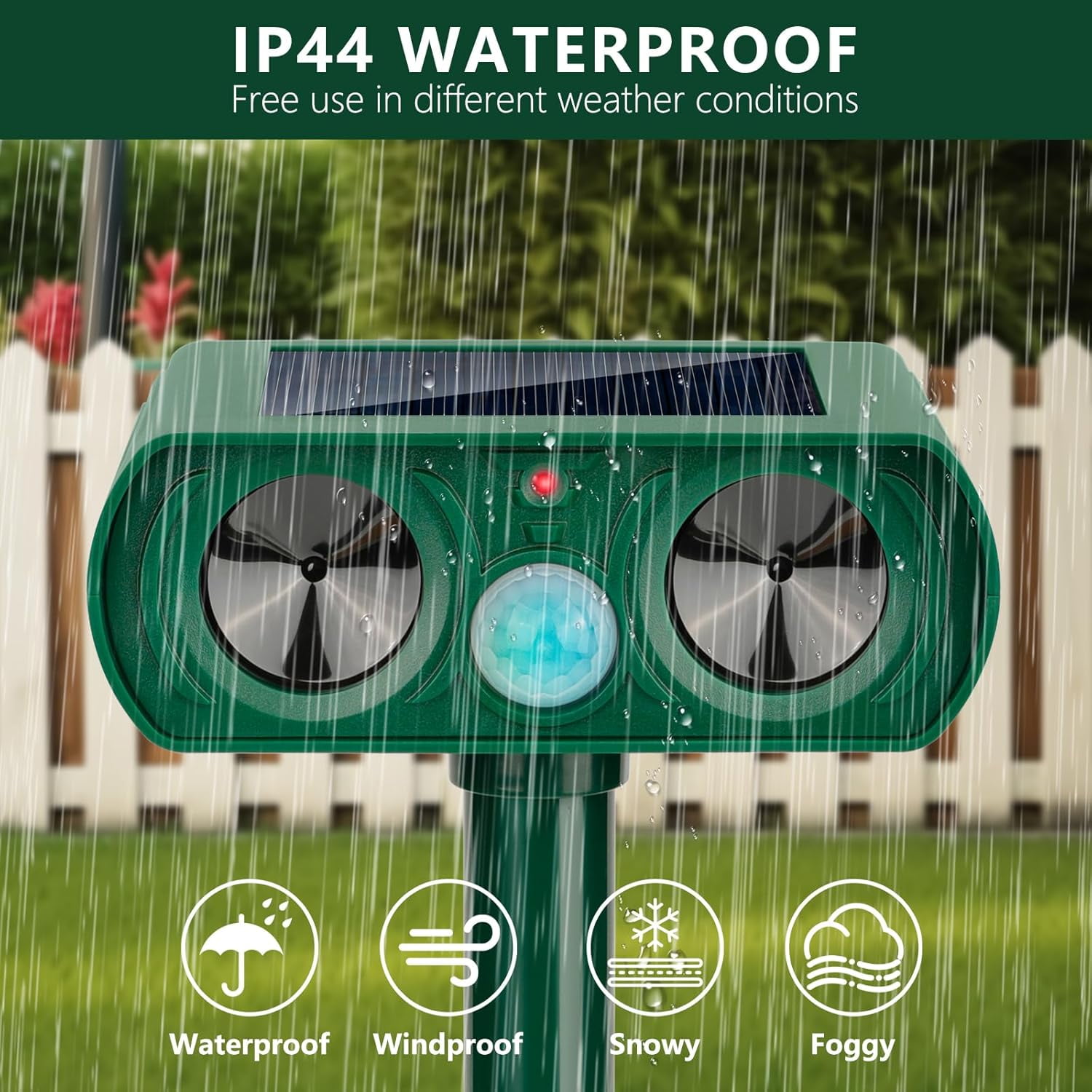2Pack 2025 Solar Ultrasonic in Repellent Defender Rat, Squirrel, Deer, Raccoon, Skunk, Rabbit, Mole, Dog, Cat, Waterproof with Motion Detector for Yard Lawn (2, Green)