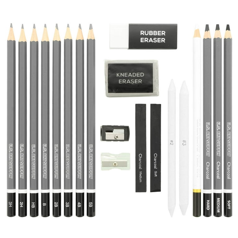 Drawing and Sketching Pencil Art Set 20 Items Complete Kit With Graphite  Pencils, Charcoal Pencils, Sticks, Blending Stumps, Erasers 
