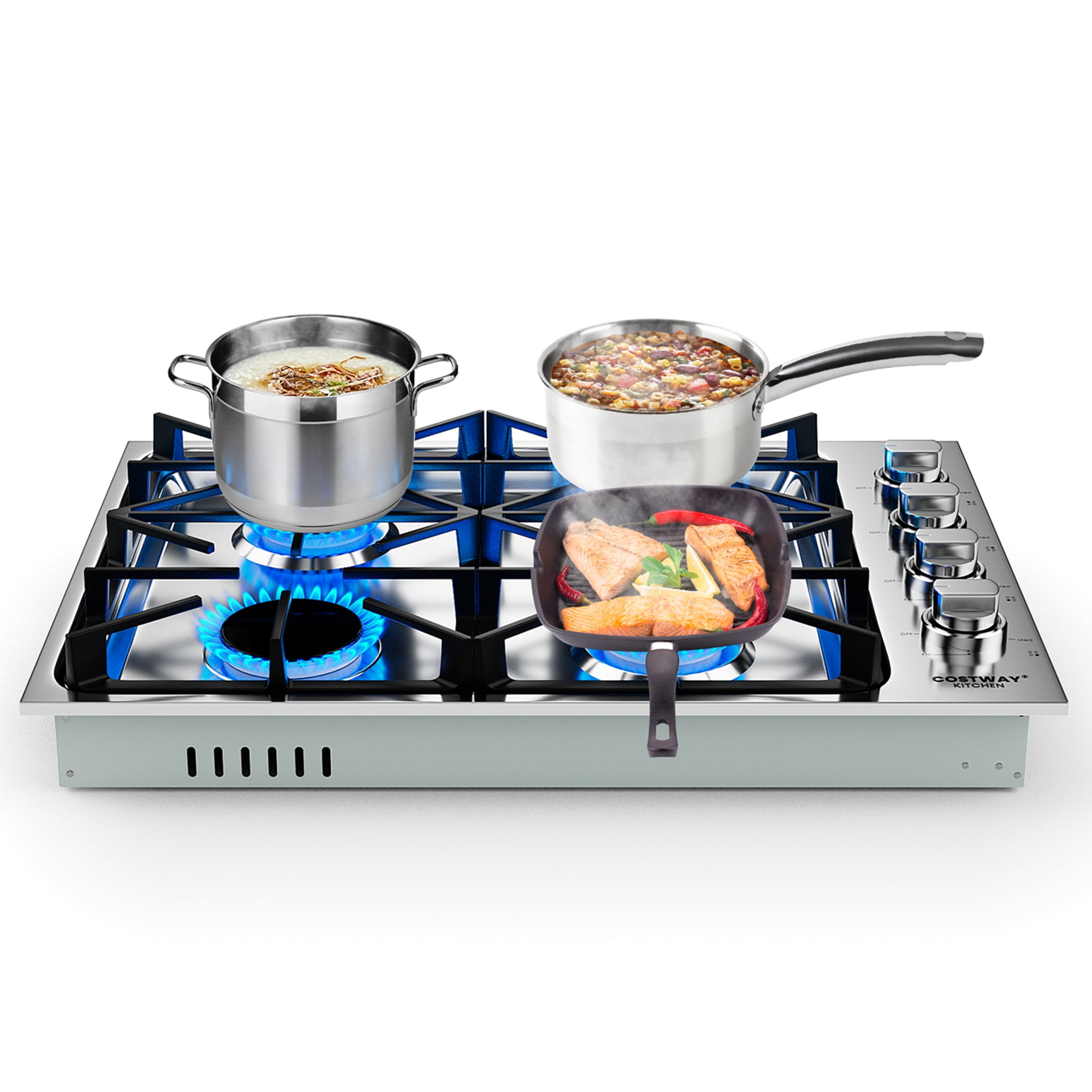 Costway 30" Gas Cooktop with 4 Sealed Burners ABS Knobs Cast Iron Grates Easy Cleaning