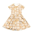 thumbnail image 3 of DORKASM Girls Easter Bunny & Checkered Print Short Sleeve Dress: Beige Casual Sundress with Pockets Ginger 110, 3 of 5