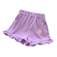 thumbnail image 4 of CUZIBR Girls Summer Shorts Casual Elastic Waist Ruffle Hem Shorts With Cute Strawberry Summer Bottoms Casual Pull On Toddler Kids Short Pants Comfy Playwear,Purple,5-6 Years, 4 of 4