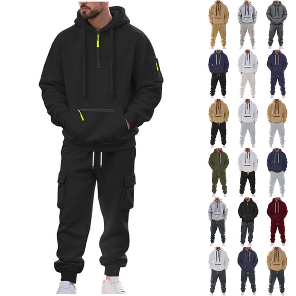 Havenre Mens Hoodie Tracksuit Set 2 Pieces Athletic Fleece Hooded Sweatsuit Casual Outfit Sets Long Sleeve 1/4 Zip up Drawstring Pullover Sweatshirt and Joggers Sweatpants with Multi-Pockets XXXL