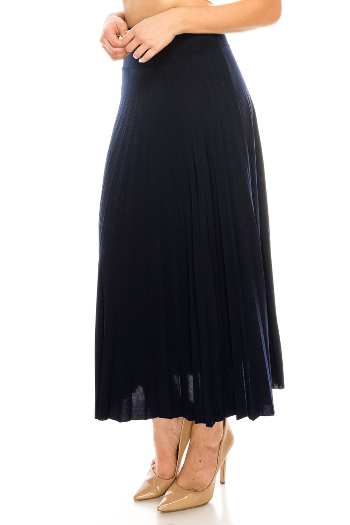 Diana Fashion Women Pleated Midi Skirt Black Adult XL