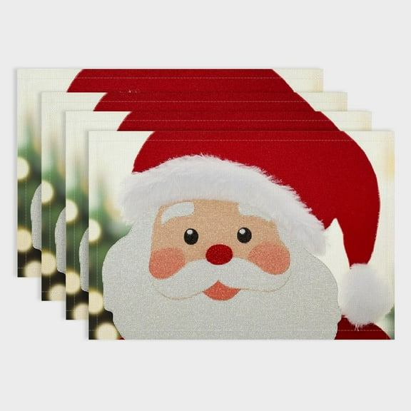 Fenyluxe  4 Pcs Christmas  Santa Claus Placemats Placemats Holiday Washable Merry Christmas Red Placemats for Banquet Dining Holiday Christmas Table Decoration 18x12in