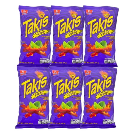 Barcel Takis Fuego Hot Chili Pepper & Lime Tortilla Chips (3.2 oz., Pack of 6)