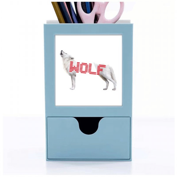 White Wolf Howled Stood Art Deco Fashion Desk Supplies Organizer Pen Holder Card